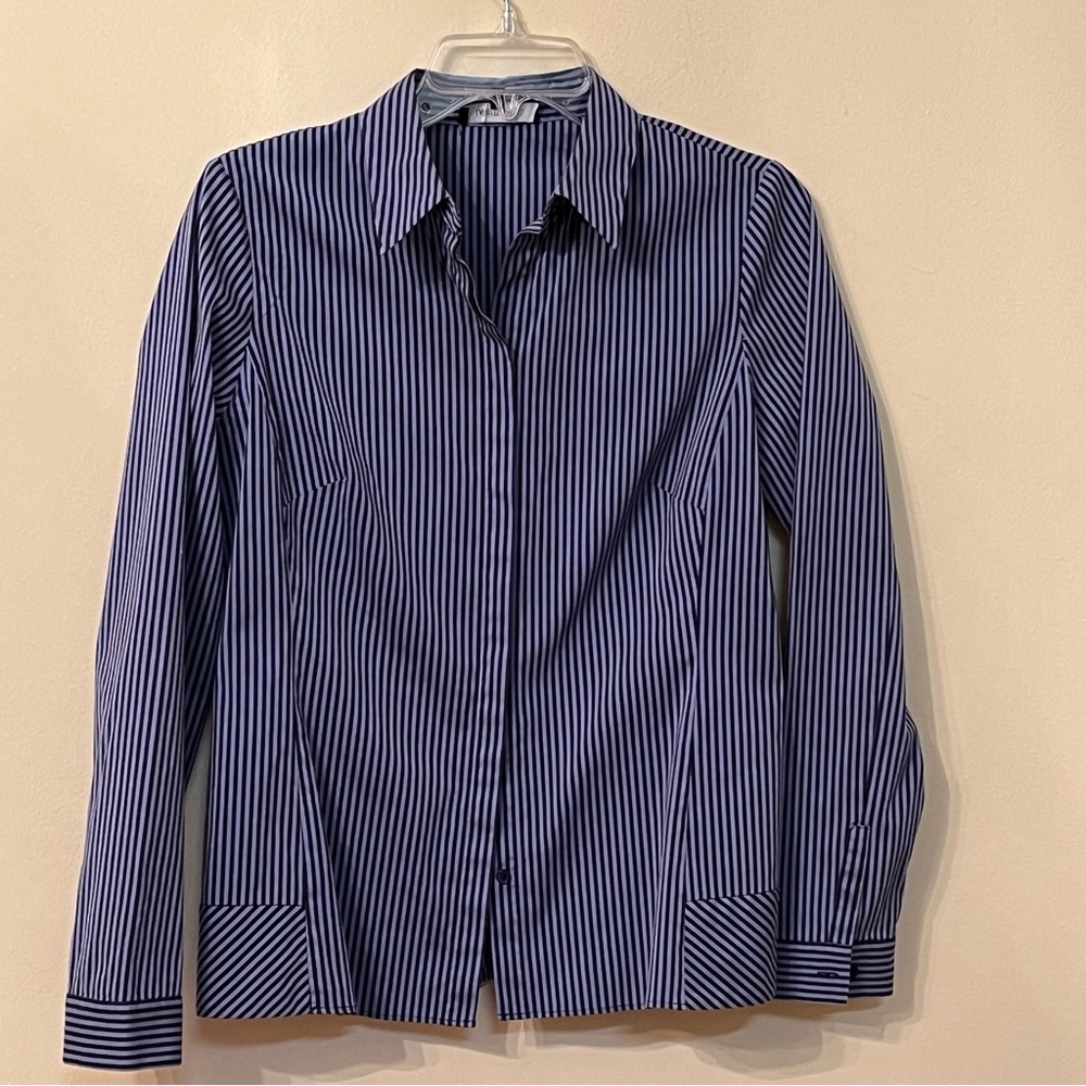 Lafayette 148 New York Blue Striped Button-Down Shirt